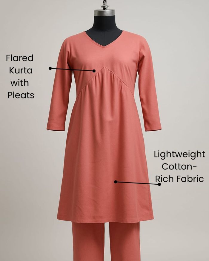 Petal Flow T-shirt Kurta Set Pink (T-shirt Flared Pink Kurta and Pant Set) - Slim Fit –