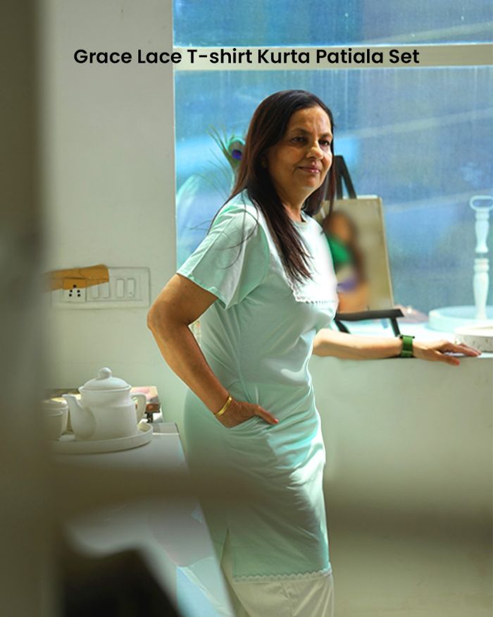 Grace Lace T-shirt Kurta Patiala Set (Lace T-shirt Kurta and Patiala Pants)