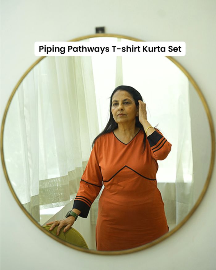 Piping Pathways T-shirt Kurta Set (T-shirt Kurta with Piping Design and Pant Set)