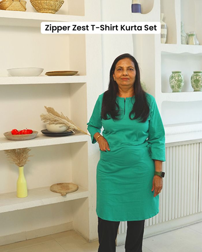 Zipper Zest T-shirt Kurta Set (T-shirt Kurta with Zipper Top and Pant Set)