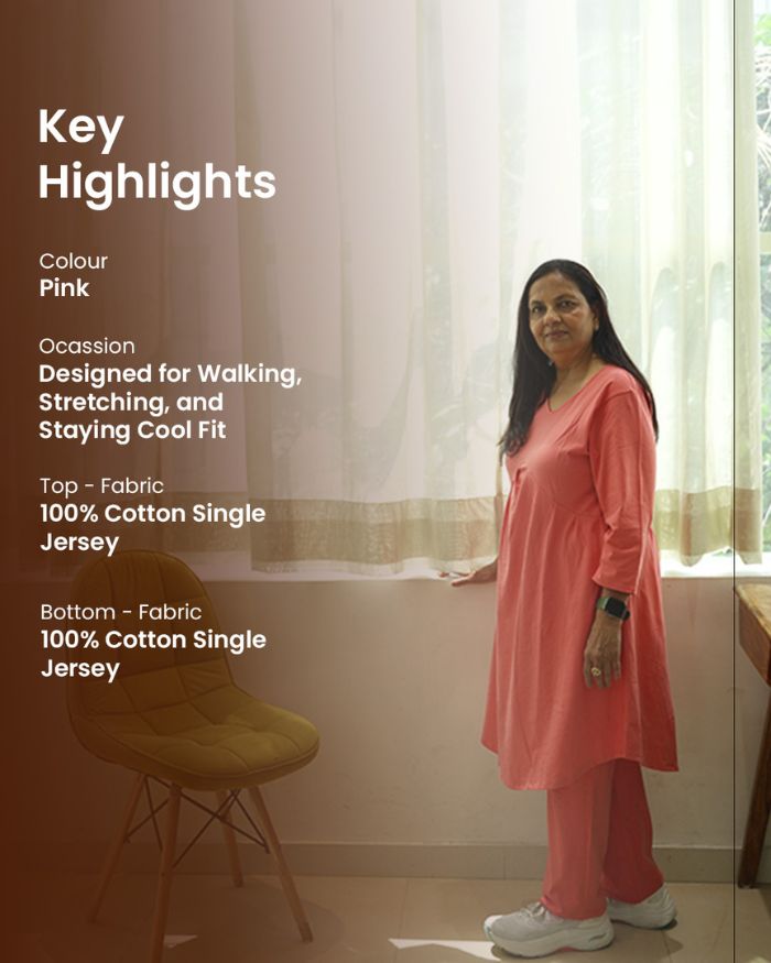 Petal Flow T-shirt Kurta Set Pink (T-shirt Flared Pink Kurta and Pant Set) - Slim Fit –