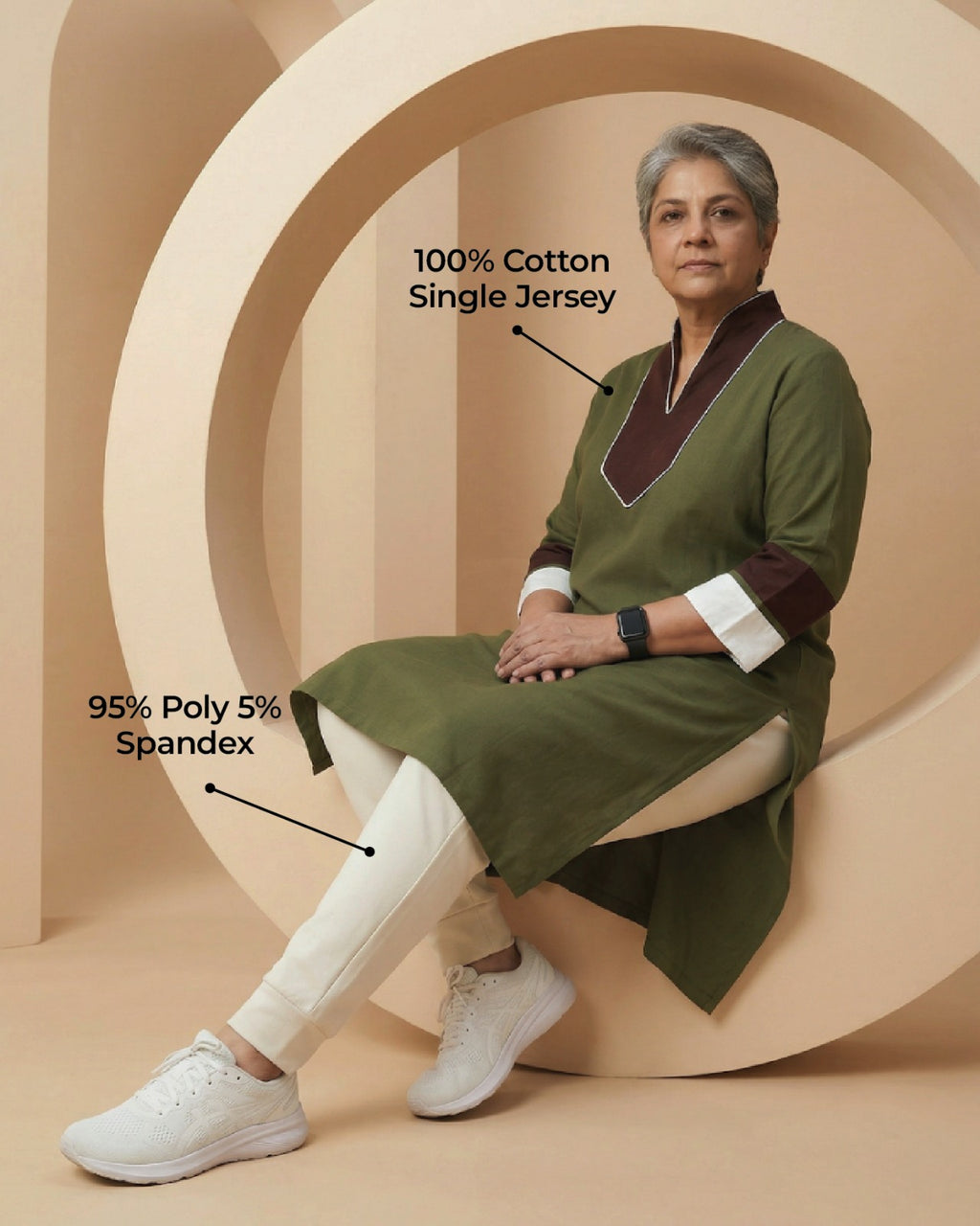 Olive Edge Contrast Kurta Set