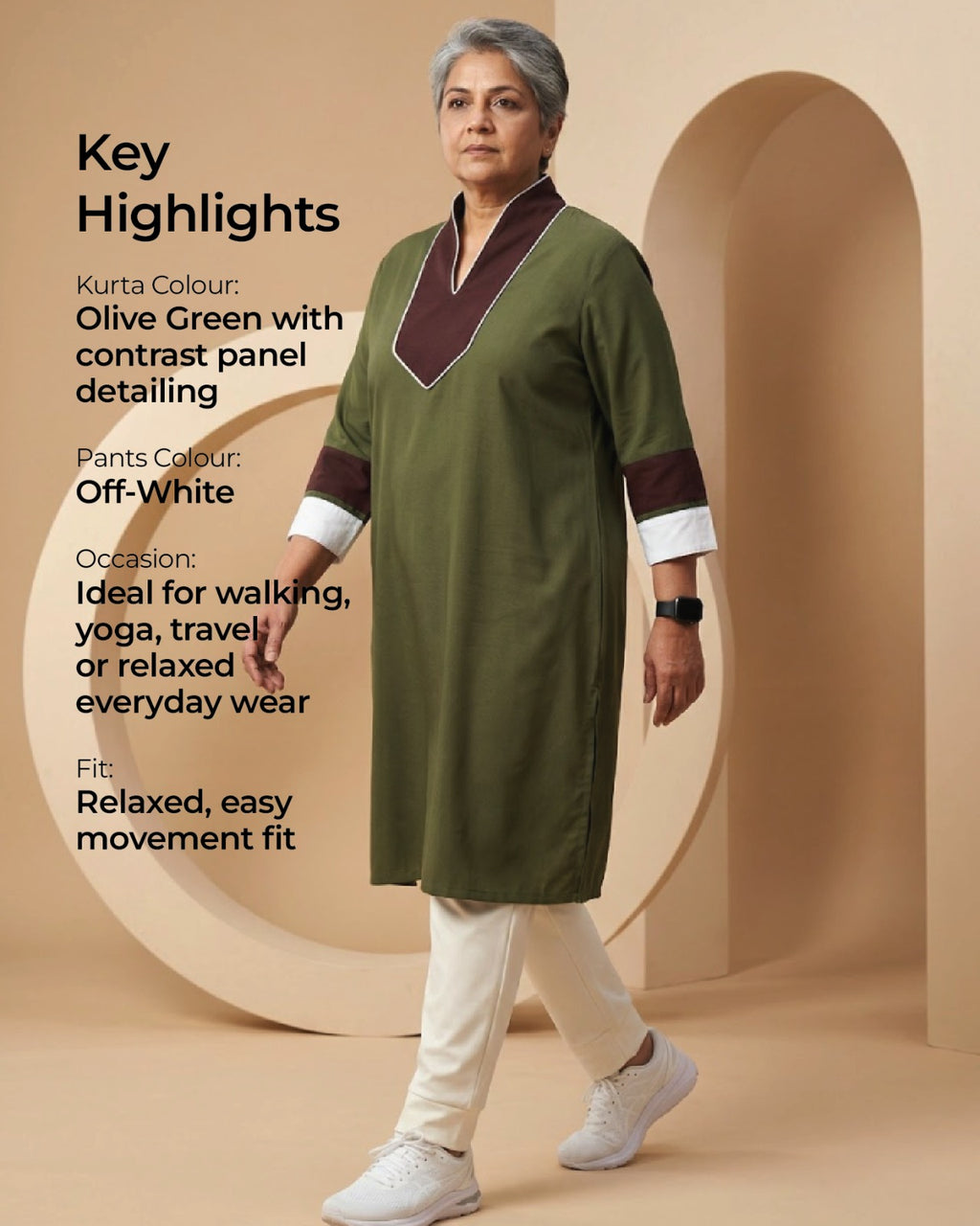 Olive Edge Contrast Kurta Set