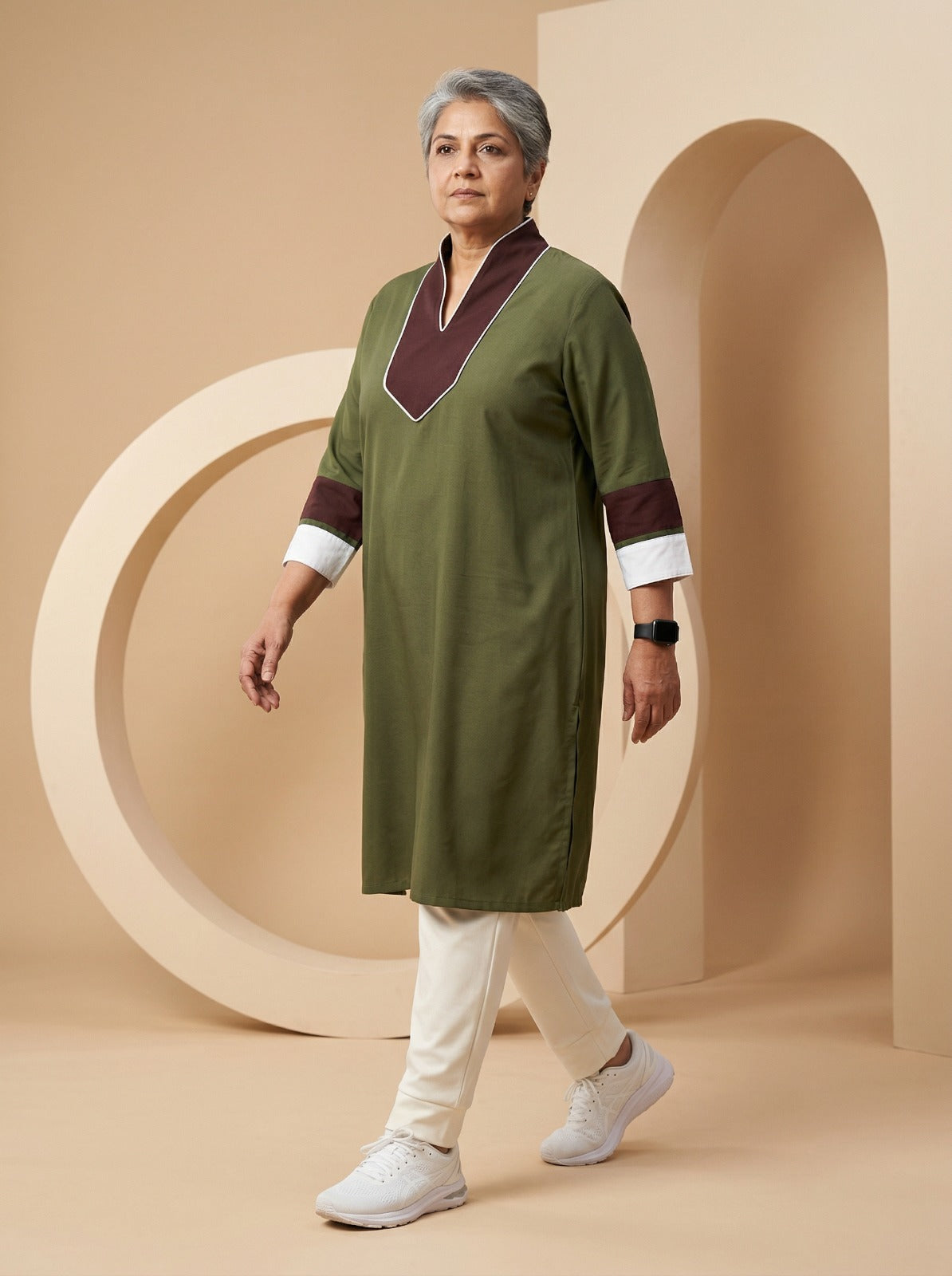 Olive Edge Contrast Kurta Set